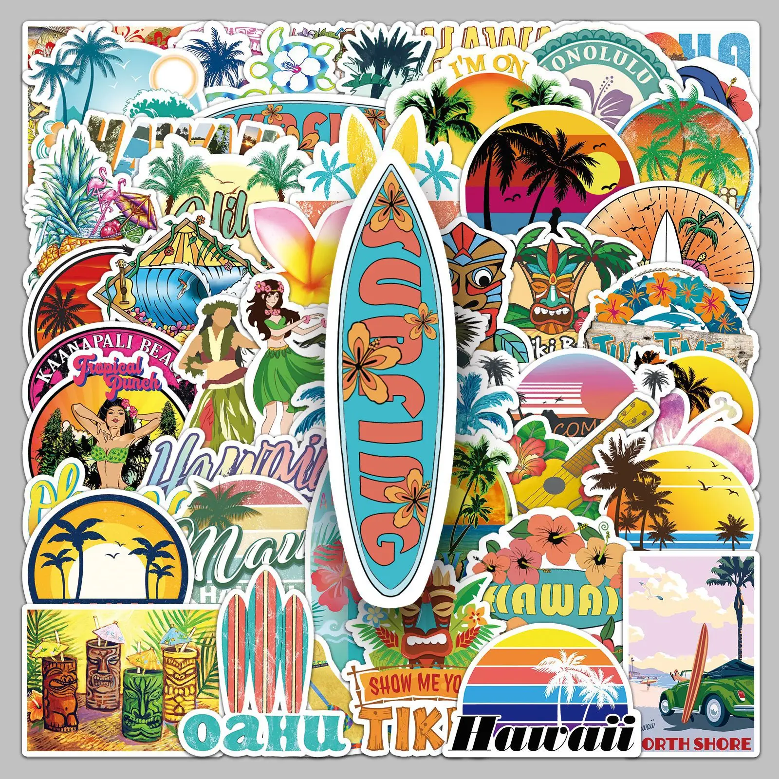 

10/50PCS Beach Hawaiian Scenery Graffiti Stickers Cartoon Personality DIY Water Cup Stationery Box Suitcase Waterproof Decal Toy