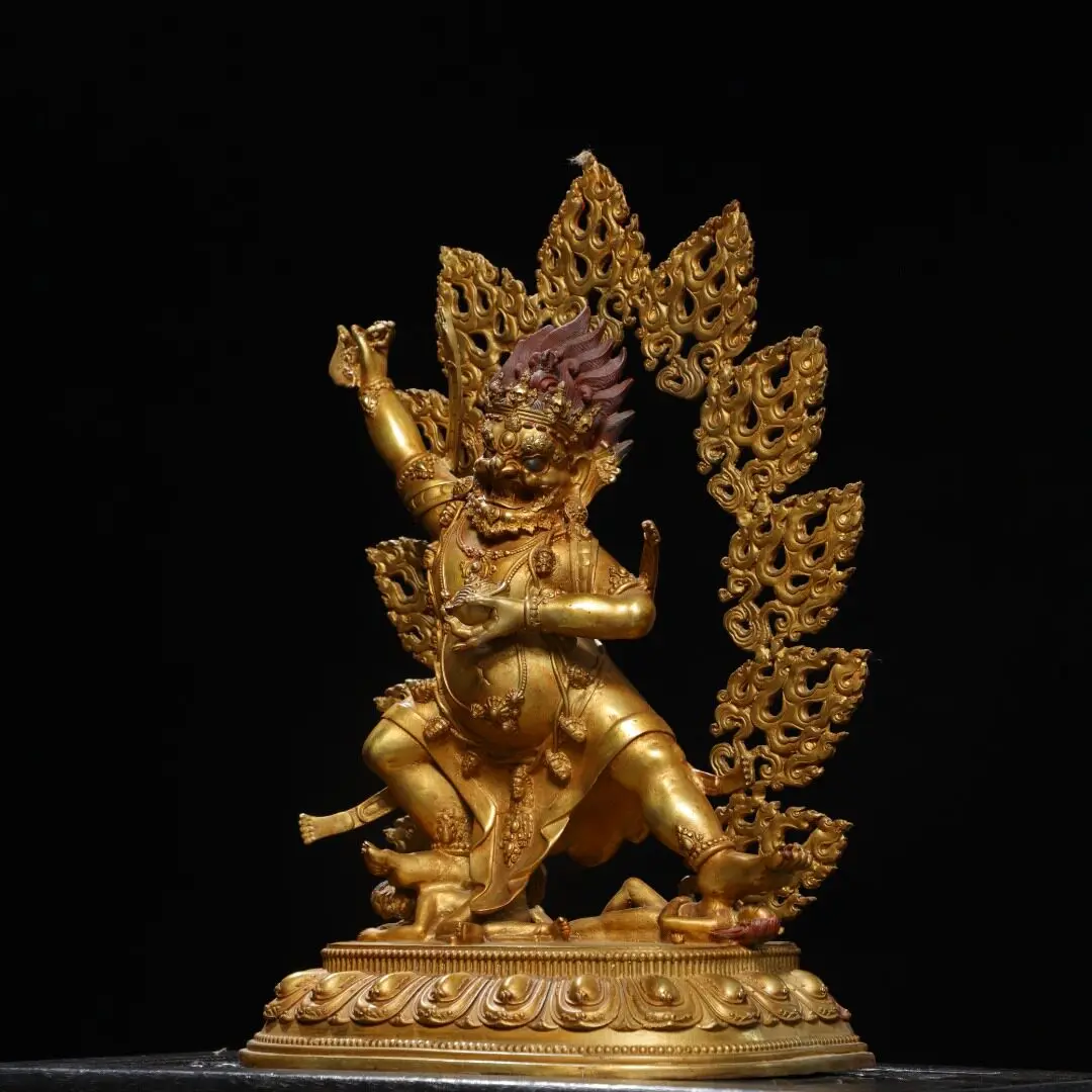 Tibetan Pure Copper Full Gilt Vajrapani Guardian Statue Home Altar Desktop Ornament