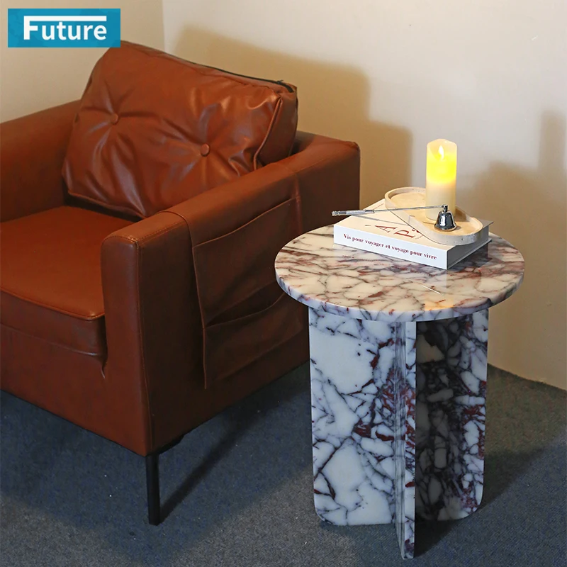 Luxury Italy Calacatta Viola Violet Marble Stone Side Table Tea Table End Table for Apartment Villa Hotel Living Room Furniture