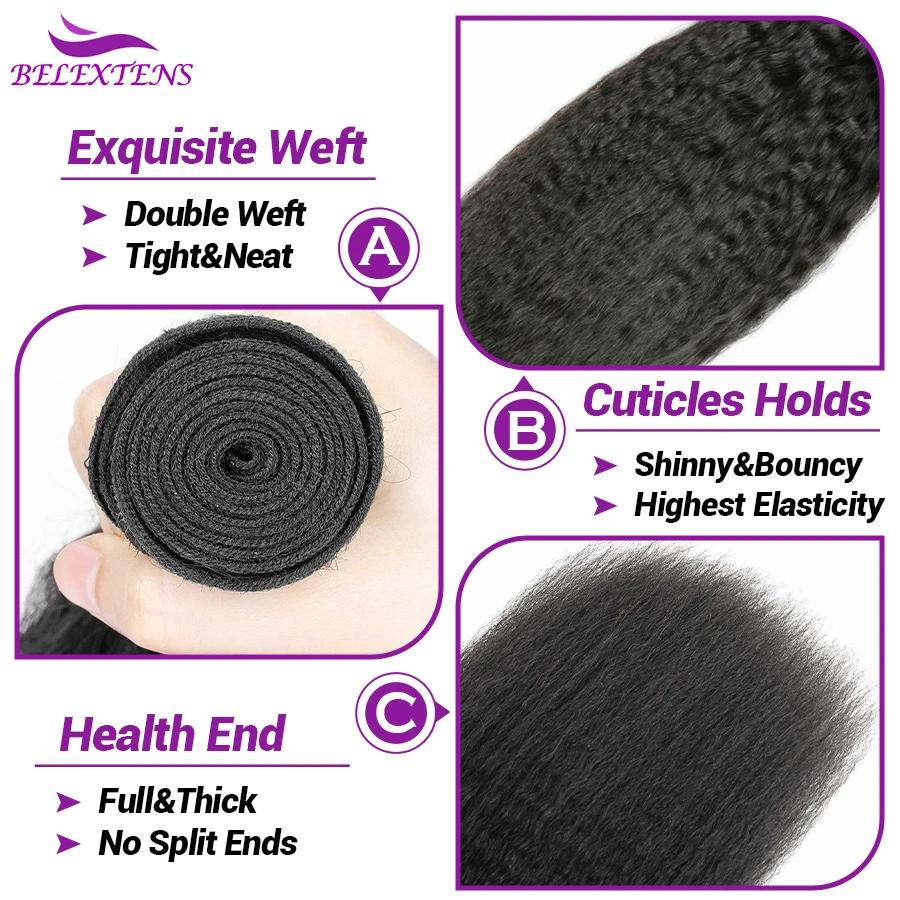 24 26 28 inch Kinky Straight Human Hair Bundles Yaki Human Hair Extensions for Women 100% Hair Top Quality Thick 3 Days Delivery