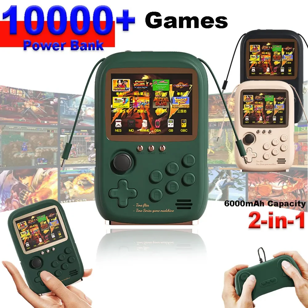 Tragbare Handheld-Spiel Power Bank 6000mAh Kapazität 3,2 Zoll LCD-Bildschirm 10000 Spiele Retro-Spiele konsole unterstützen 2 Spieler