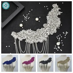 (1PC) Hand sewn silver crystal rhinestone applique patch sew on for dress WDD1370