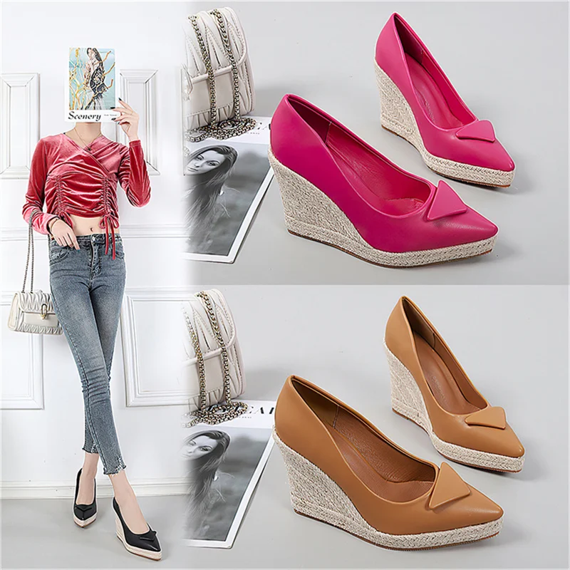 Fashion Fisherman Shoes Thick Jute Sole Platform 10cm Super High Heel Pumps Low Cut Pointed Toe Wedge Shoe Woman Espadrilles