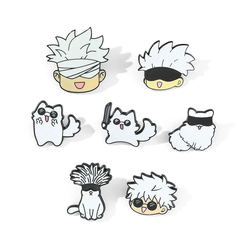Emaille-Pins: Niedliche Anime-Charakter-Augenklappe, Comic-Brosche, Abzeichen, Anime-Rucksack-Accessoires, Gojo Satoru Katze