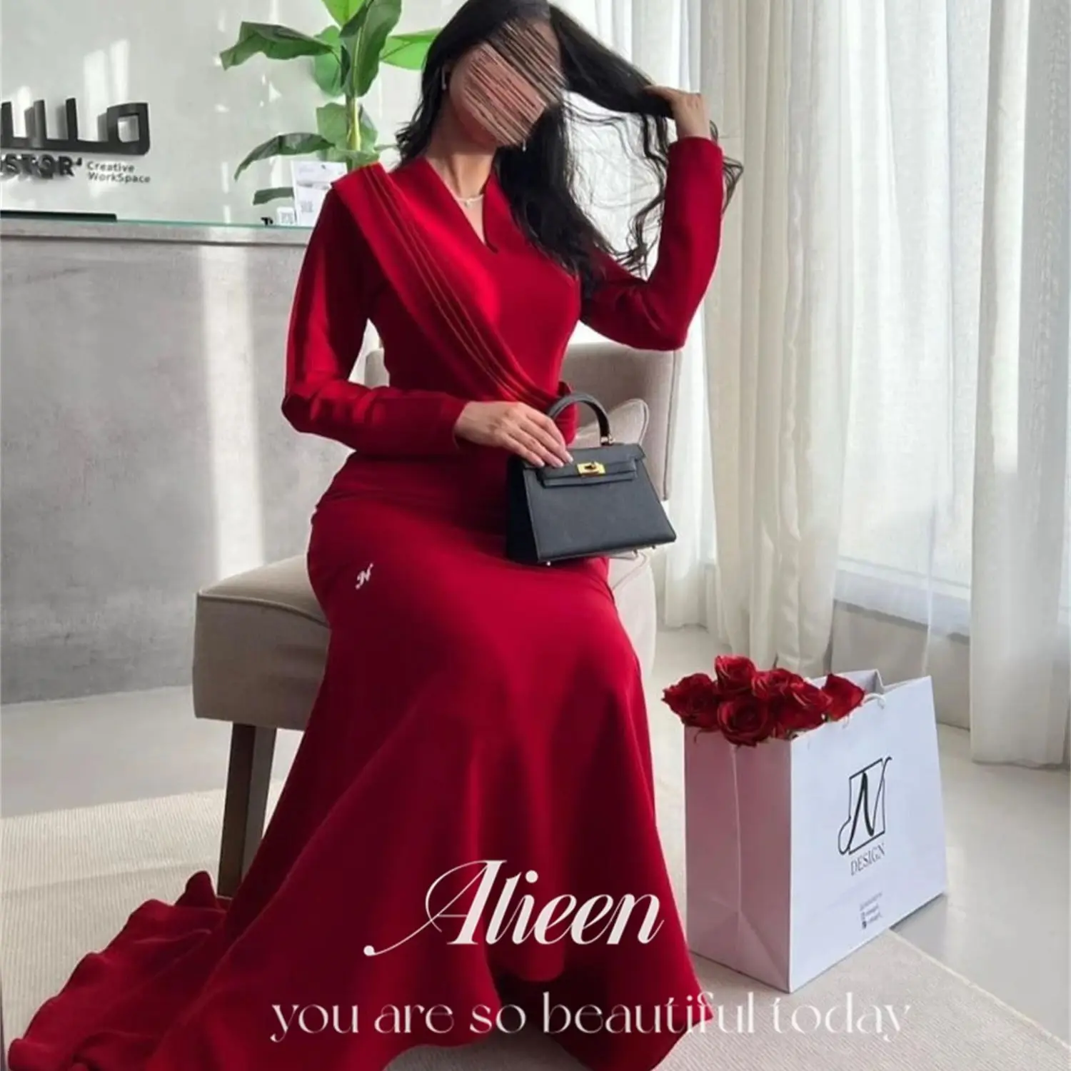 

Aileen Red Long Sleeve Mermaid V-Neck Gala Dress Formal Dresses Luxury Evening 2023 Elegant Women Party Woman Wedding Saudi Gown