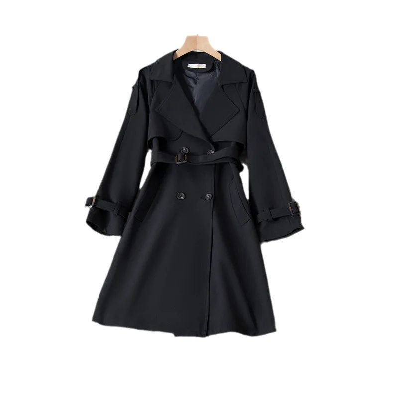 Manteaux longs à Double boutonnage pour femmes, kaki coréen, ceinture à revers, Trench ample, Streetwear, coupe-vent, pardessus de bureau pour dames, automne
