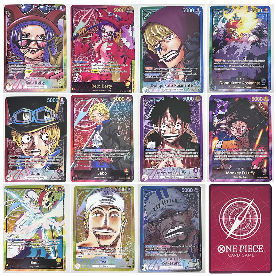 One Piece TCG OP05 Leader Cards Sabo Monkey D. Luffy Enel Sakazuki Donquixote Rosinante Belo Betty Crocodile Anime Trading Cards