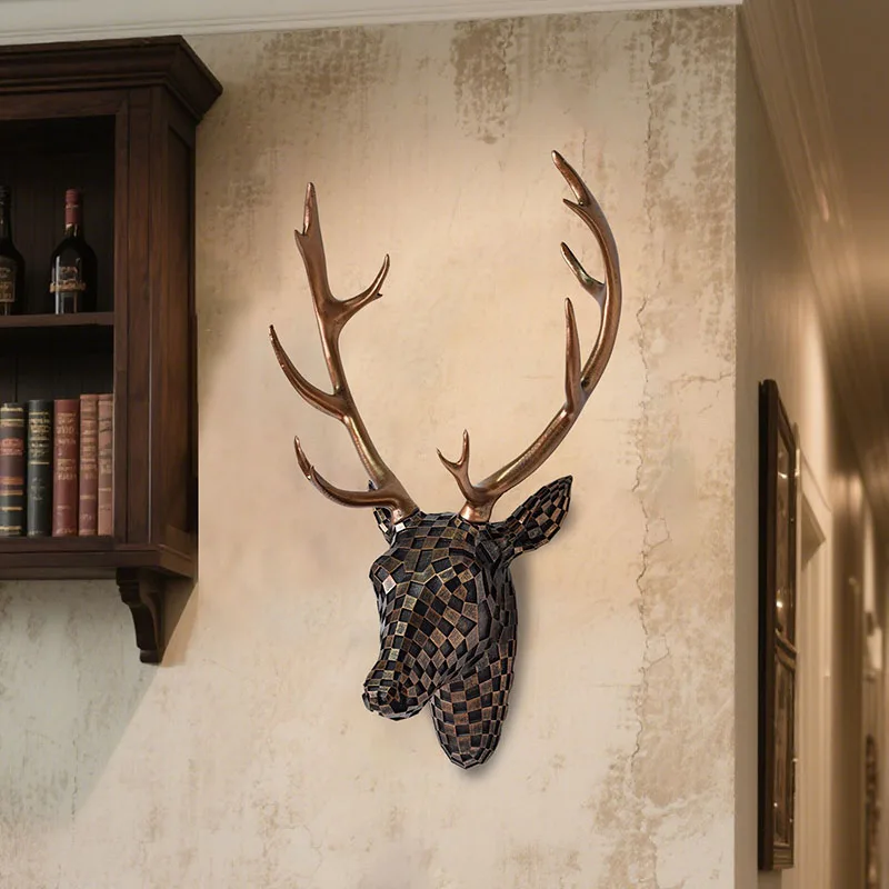Deer Head Wall Hanging Decorations Animal Head Statue Antler Hanging Home Furnishings Living Room Entrance Decorative Crafts