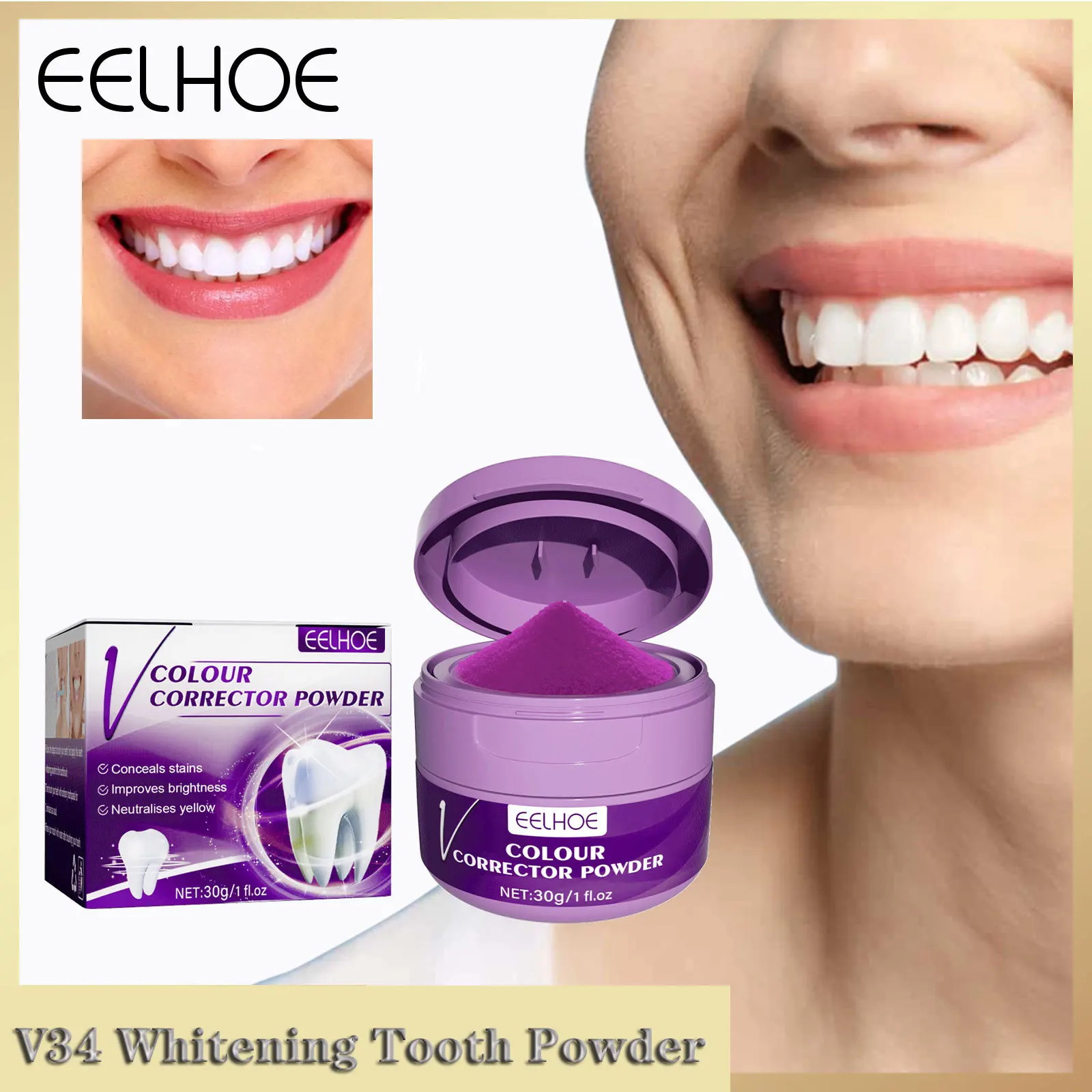 Oral Hygiene Care V34 Teeth Whitening Toothpaste Mousse Color Corrector Essence Serum Tooth Cleaning Powder Dental Stain Remove