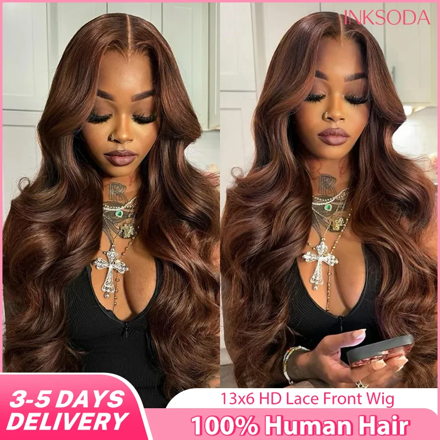 

Плотность 220 Шоколадно-коричневый 13x6 Объемная волна HD Парики фронта шнурка Бразильский парик фронтальной части шнурка 13x4 для женщин Парик из 100% человеческих волос Remy