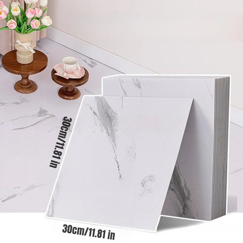 10pc Simulated Thick Marble Tile Floor Sticker Waterproof Self-adhesive Living Room Toilet Kitchen Home Floor Decor Wall Sticker