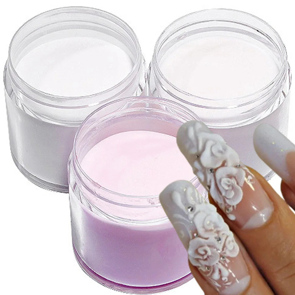 Polvo acrílico para uñas rosa/blanco/transparente, 10g, 3 en 1, extensión/tallado/muyado, polvo de cristal, polvo acrílico para manicura de larga duración