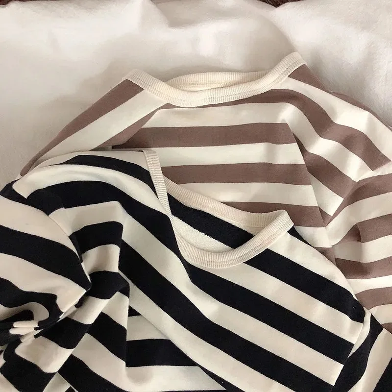 Spring Kids Striped Long Sleeves T-shirt Toddler Girl Loose Bottoming Shirt Boy Baby Casual Tops Fashion Children Cotton Tees