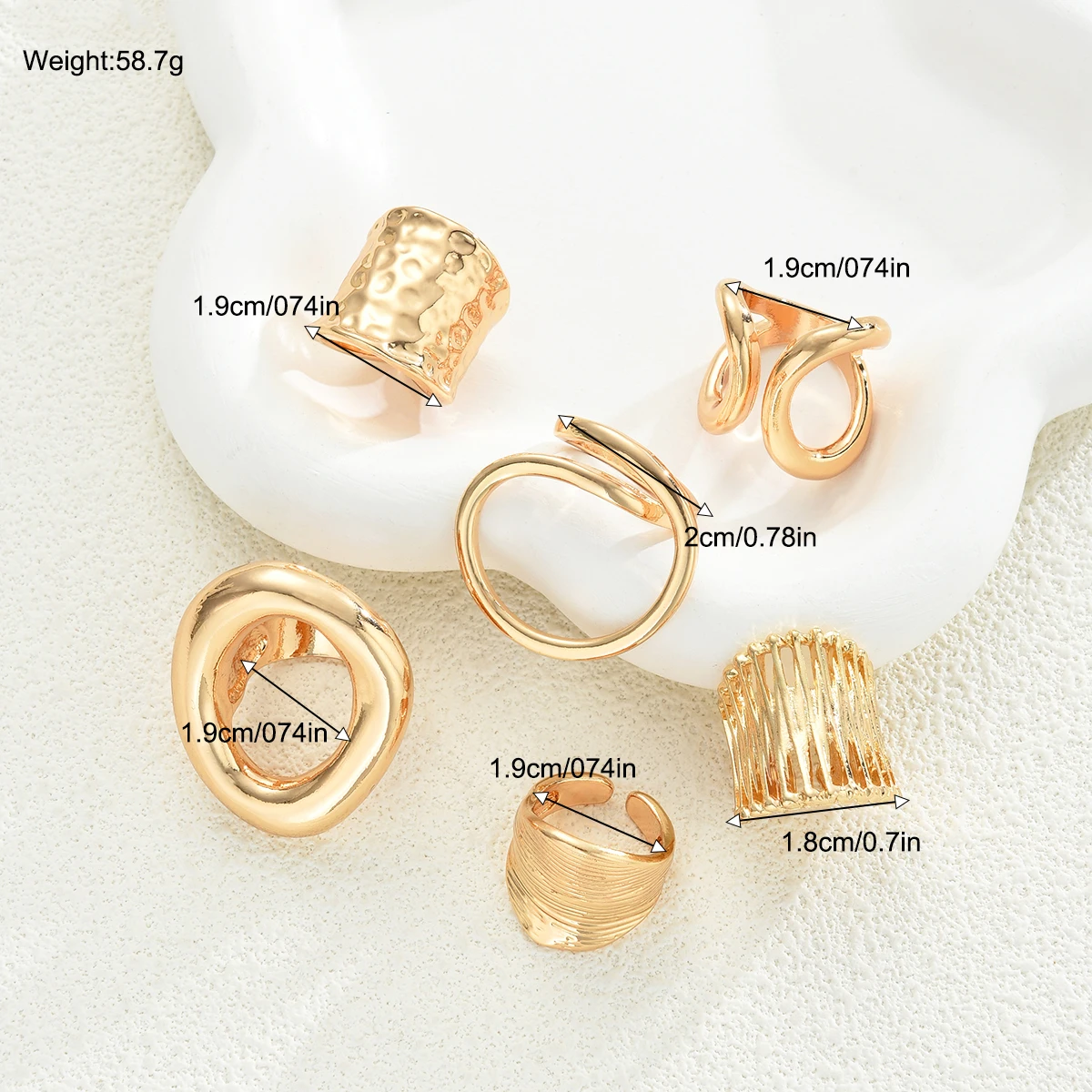 5/6 قطعة خطوط ناعمة غير منتظمة خواتم للنساء ريترو هندسية الشرير مبالغ فيها الذهب اللون خواتم مجموعة موضة هدايا مجوهرات الحفلات #6