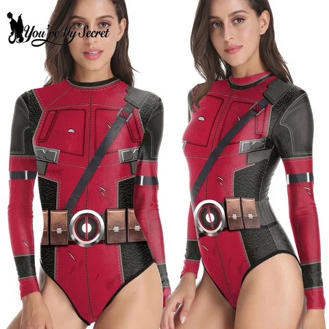 [You're My Secret] Adult Superhero Deadpool Wolverine 3D Printed One Piece Swimsuits Halloween Cosplay Costumes Party Bodysuits