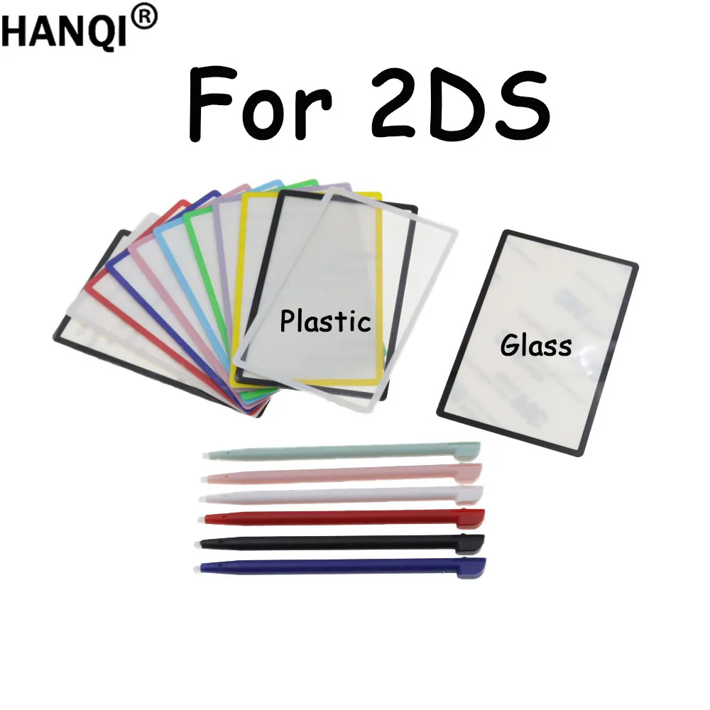 1 Set Replacement Upper Screen Lens Cover Plastic & Glass Touch Screen Panel + Stylus Pen For 2DS Console Repair Accessories