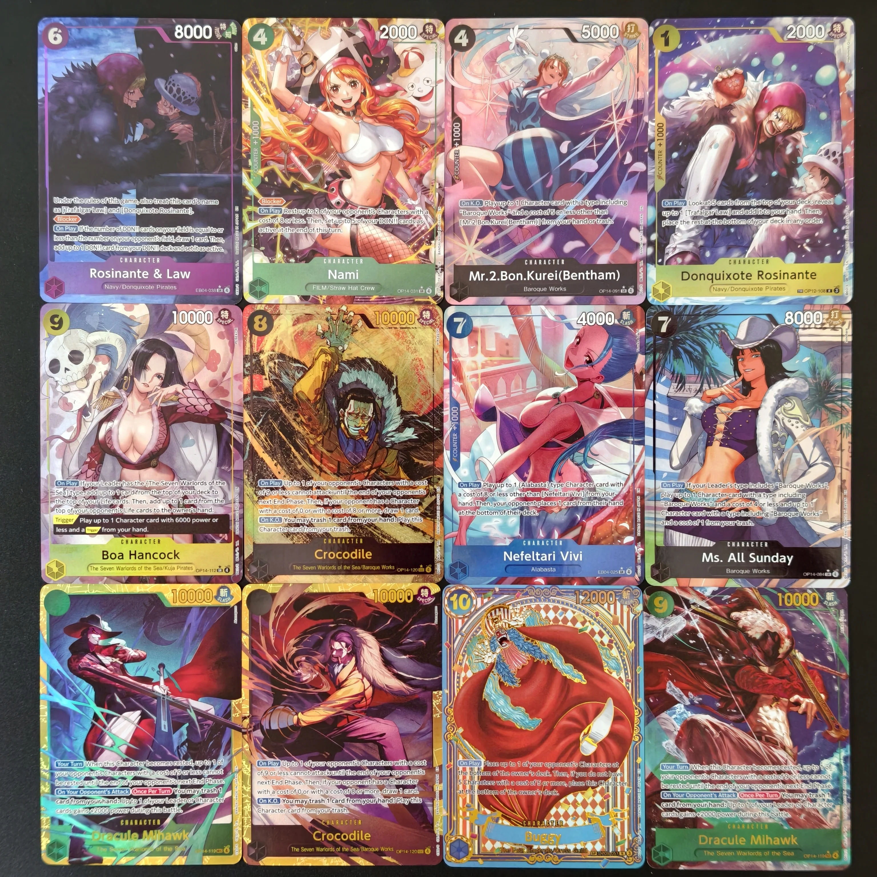 DIY 12Pcs Hot One Piece Anime Character Card OPCG OP14 Nami Hancock Robin Vivi Mihawk Crocodile Holo Flash Collectible Cards