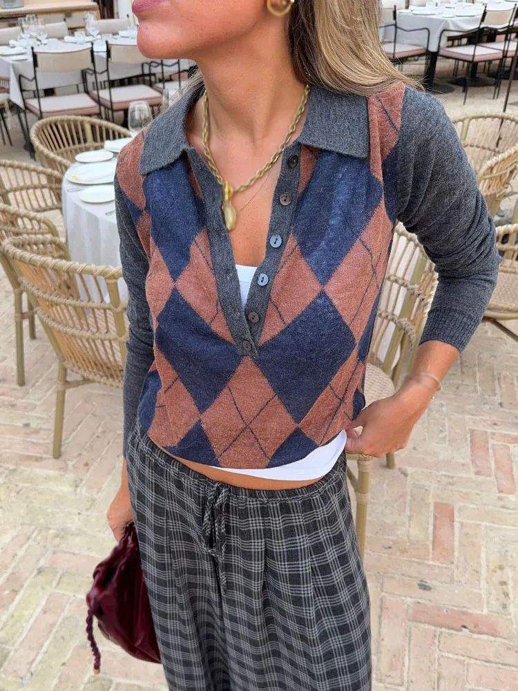 HH Nieuwe Herfst Dames Trui Turn-down Kraag Gebreide Trui Lange Mouw Top Knop Ontwerp Zacht Gebreid Mode Veelzijdig