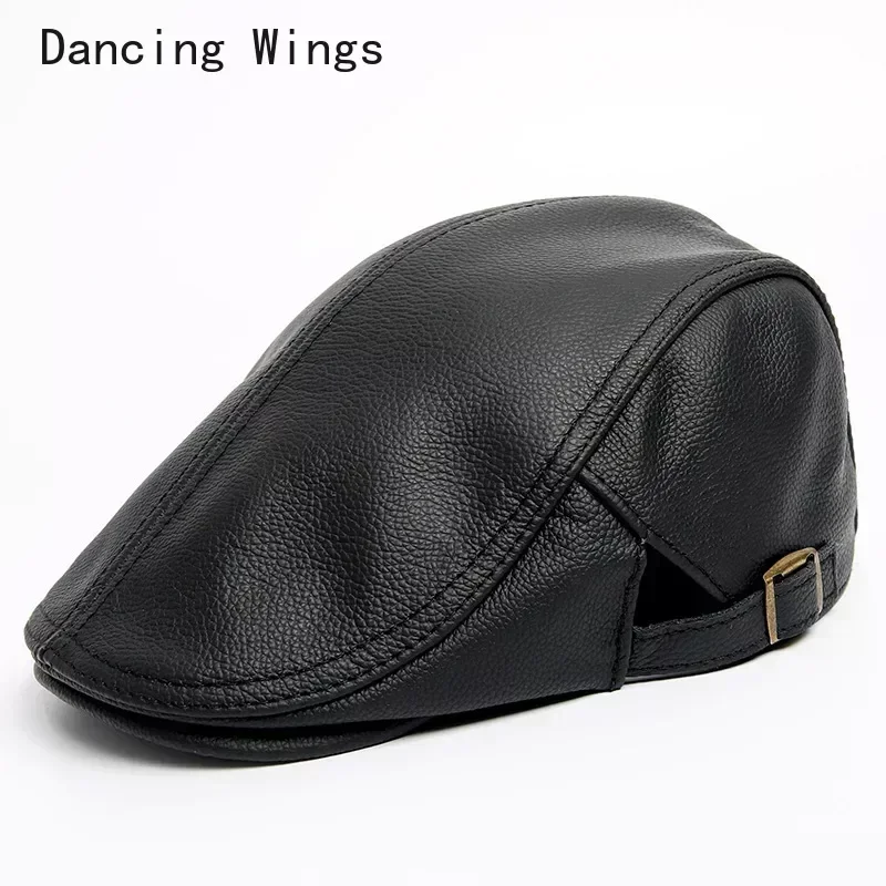 Genuine Leather Hat Men's Warm Berets First Layer Cowhide Leather Tongue Cap Autumn Winter Casual Fashion Single Hats