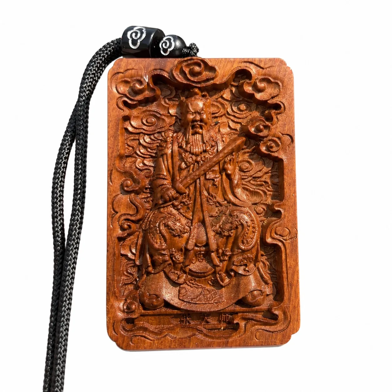Hand Carved Lightning Struck Jujube Wood Zhang Daoling Pendant Tablet Taoist Master Amulet for Protection Good Fortune Gift