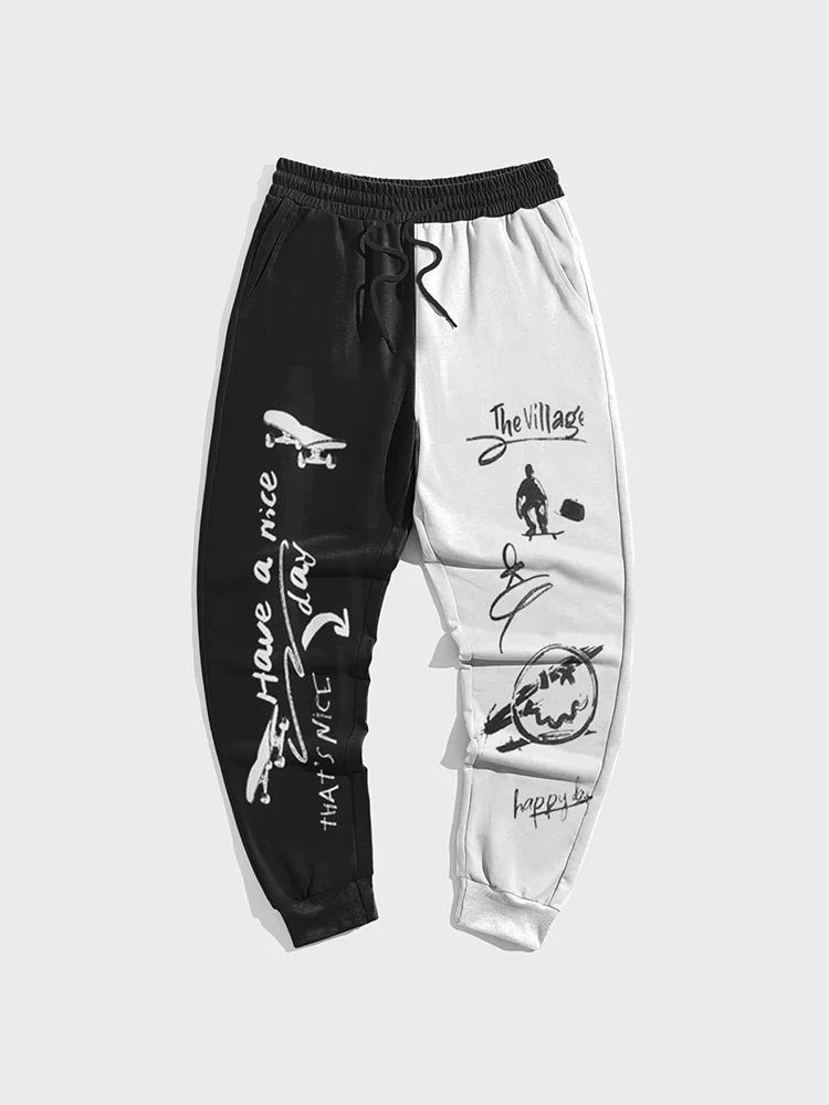 Black White Graffiti Man Pants Fashion Gym Sweatpants Korean Popular Clothe Hip Hop 3D Print Y2k Men\'s Clothing Winter Trousers