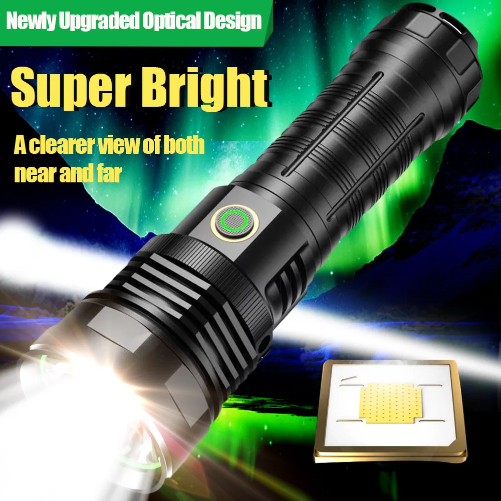 ハイパワー-led-懐中電灯-usb-充電式強力な光固定焦点長距離戦術トーチ防水ランプ屋外キャンプ