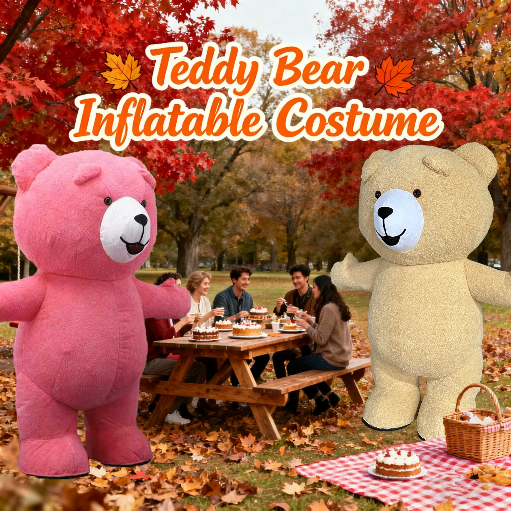 

Cute Teddy Bear Plush Inflatable Costume Adult Character Cosplay Halloween Birthday Wedding Party Mascot Set