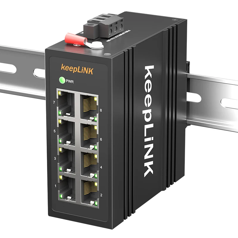 KeepLiNK Conmutador industrial Gigabit Ethernet de 8 puertos Plug And Play no administrado 10/100/1000BASE-T Carcasa de aluminio IP40