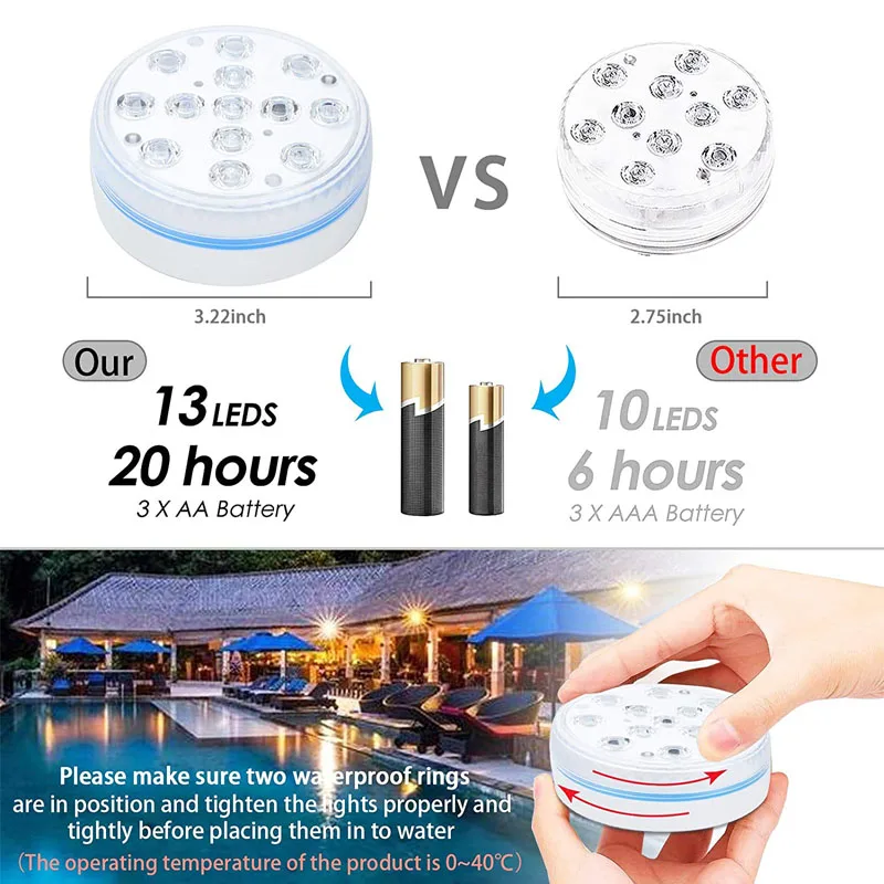 Luz subacuática para piscina, 13led, luz sumergible actualizada IP68, foco exterior para acuario, pecera, estanque