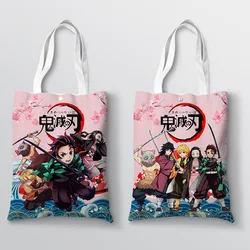 Anime Demon Killer stampa tela Tote Bag Cartoon Figure Nezuko Kocho Shinobu Tomioka Giyuu doppia stampa Shopping Bag