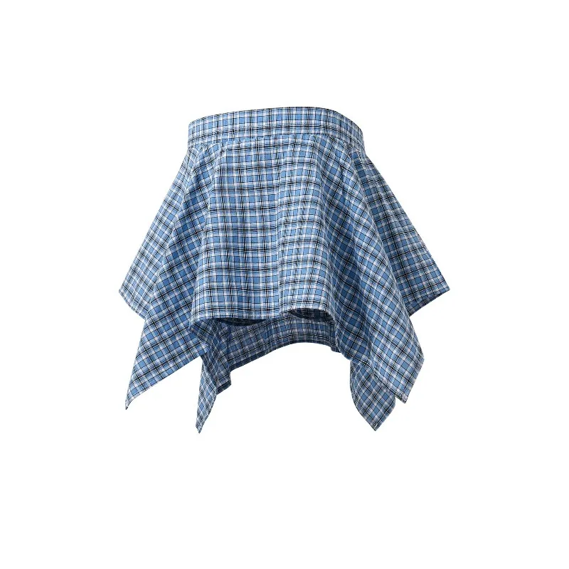 Girls Blue & White Plaid Skirt, Kids Preppy Style Irregular Midi Skirt, Cute Skort, Plus Size 110-160cm