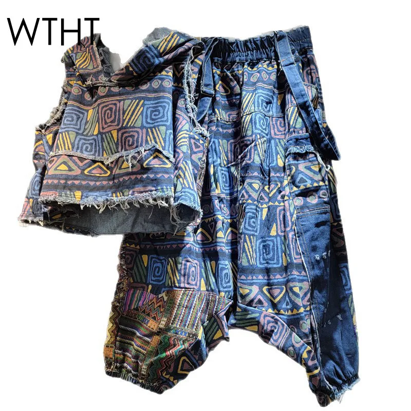 

WTHT модный новый женский жилет с капюшоном и нерегулярным принтом, свободный комбинезон с эластичной резинкой на талии, женский осень 2021, 1LS2309