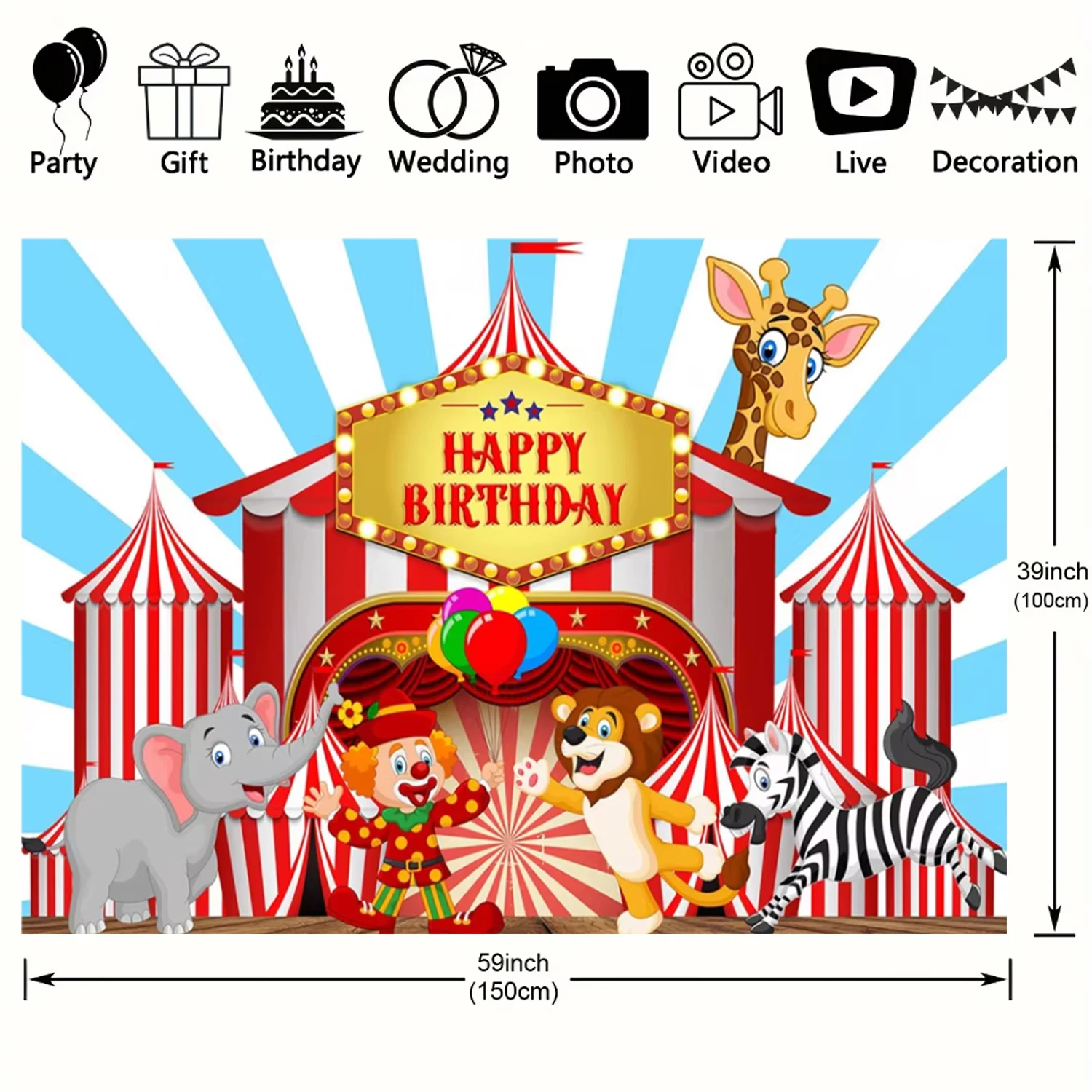 Circus Carnival Tent Theme Photography Background Baby Birthday Party Red Curtain Balloon Star Children Portrait Studio Prop