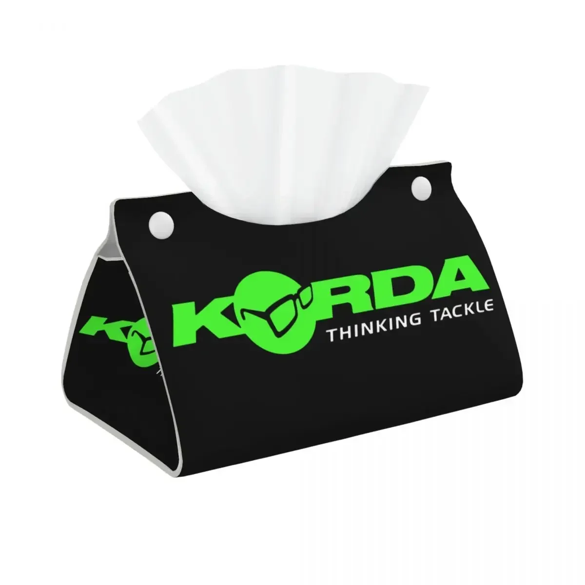 Custom Kordas Fishing Logo Tissue Box Holder Rectangular Fish Carp Fisherman Gift PU Leather Facial Tissue Box Cover for Car