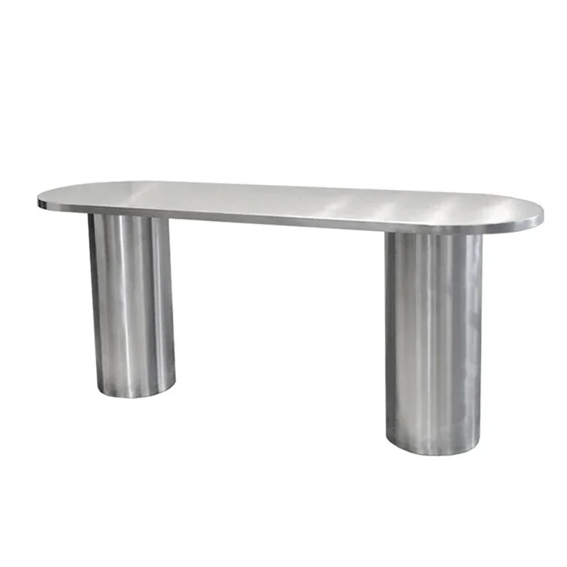 Simple dining table stainless steel brushed curved desk modern conference table