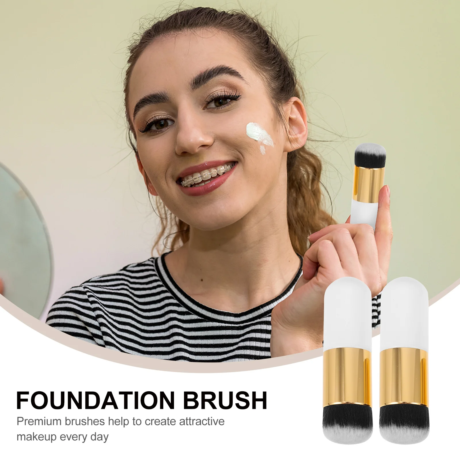 

2pcs Makeup Set Premium Synthetic Blush Powder Brush Powder Tool For Women Girls Applicator