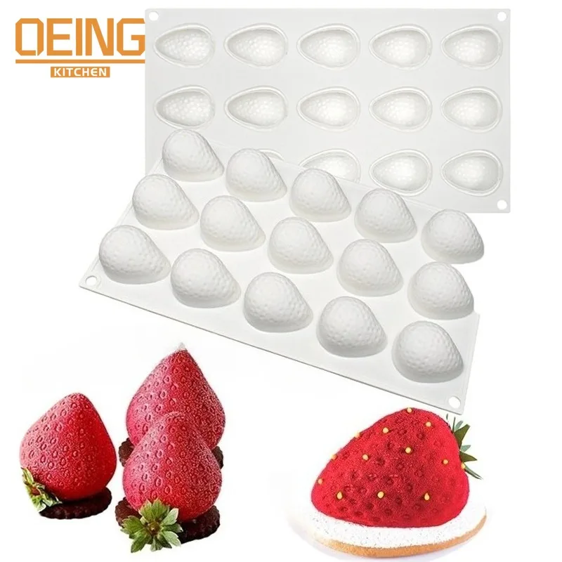 Molde de silicona para hornear Mousse de fresa 3D, bricolaje, postre francés, gelatina de Chocolate, decoración de pastelería, bandeja para hornear, herramientas de cocina para hornear