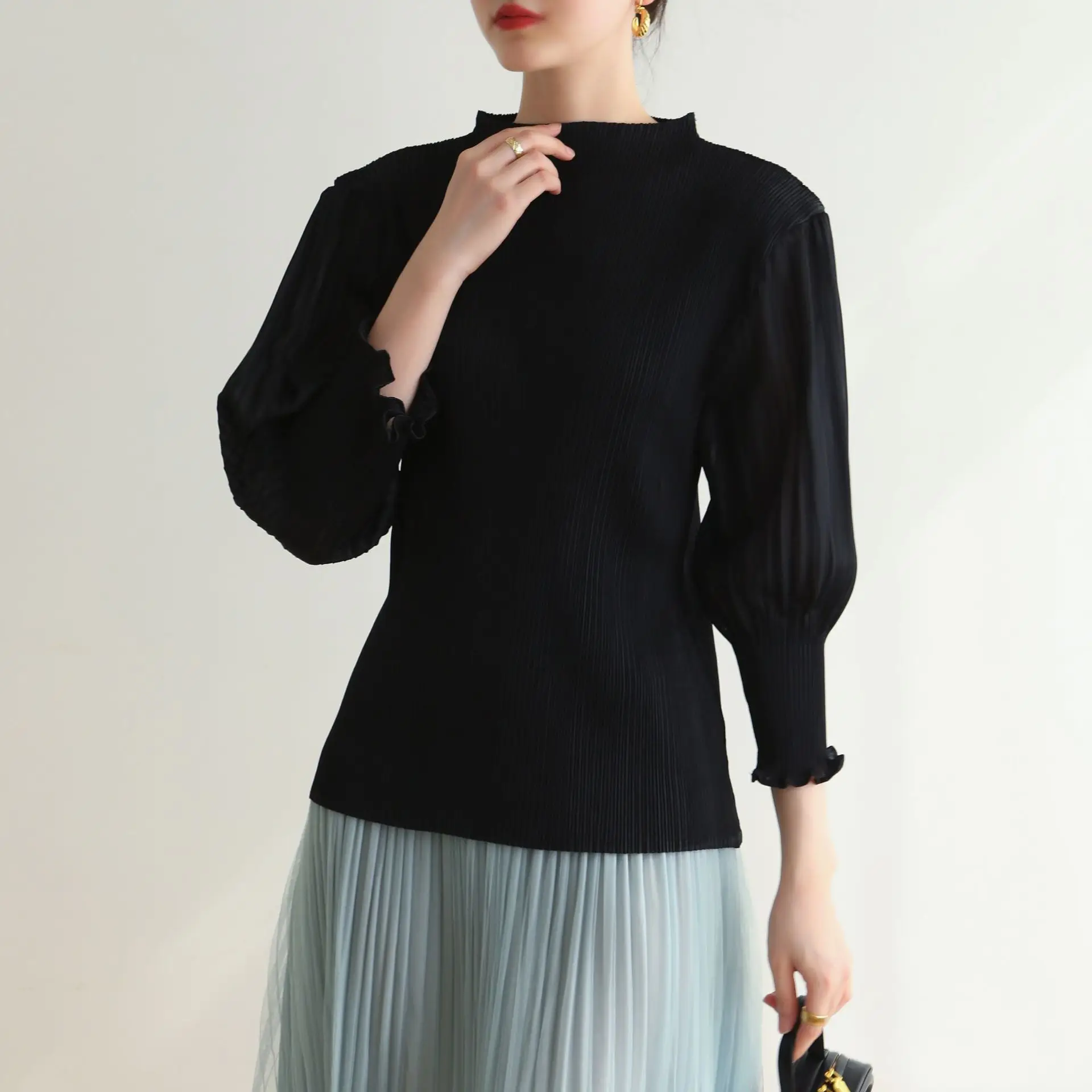 

Miyake Pleated Solid Color Tops 2025 Summer New Super Sweet Fresh Casual Versatile High-end Tops T-shirt