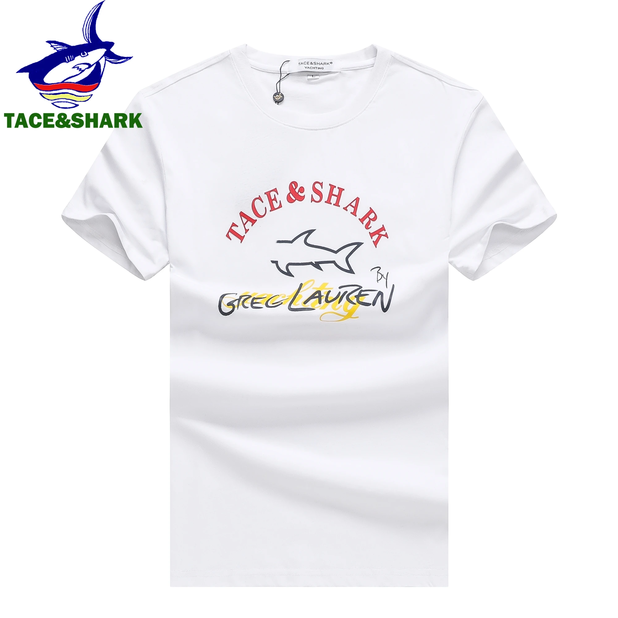 TACE&SHARK New Arrival 2024 Summer Fashion Shark Print T Shirts Casual Men Solid Color Tops Tees O-Neck Tshirts