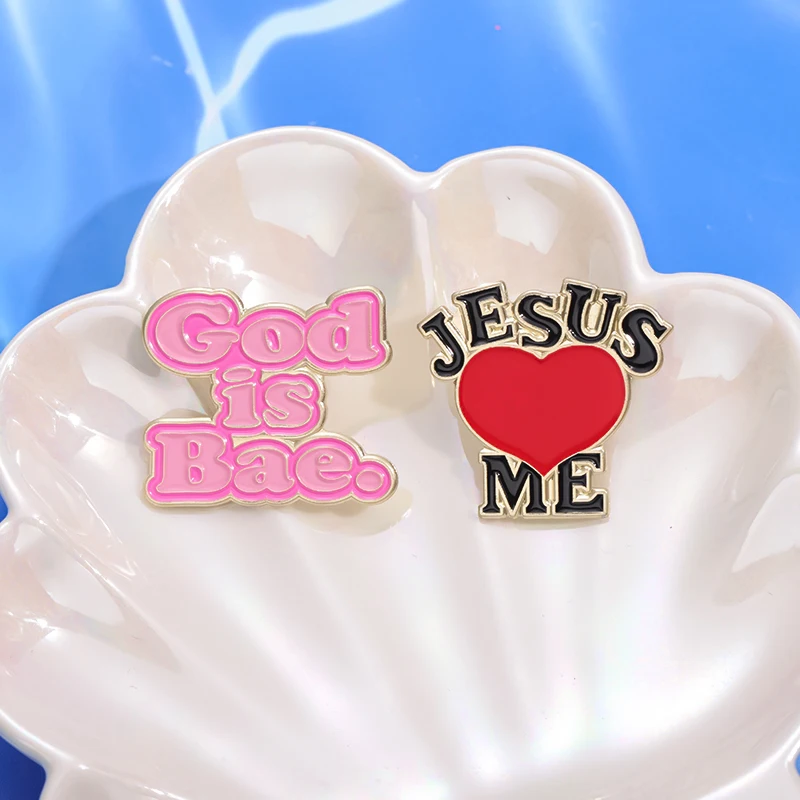 Jesus Love Me  Collected Enamel Pins Custom Christian God Is Good Metal Brooches Backpack Lapel Badge Jewelry Gift for Friends