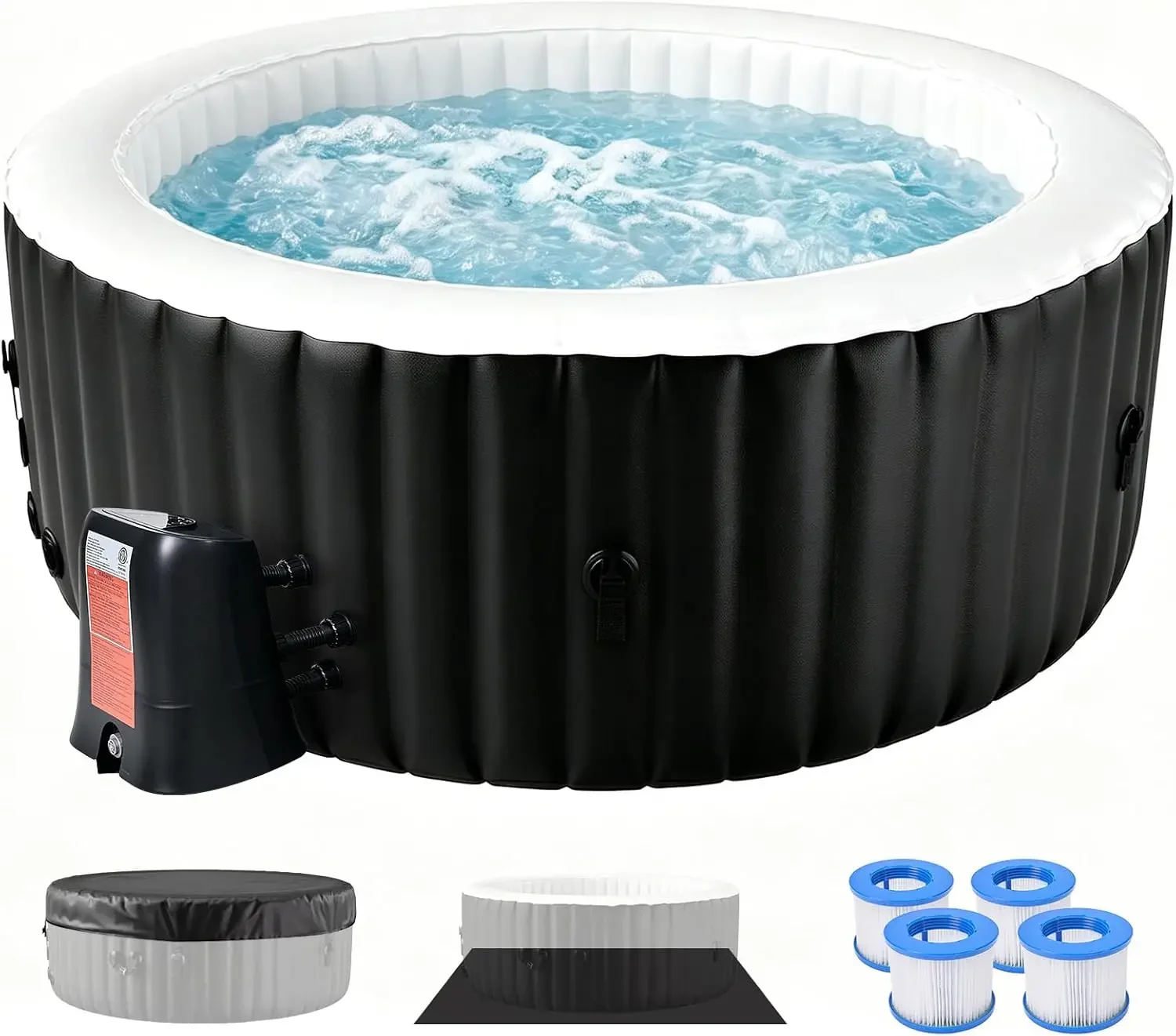 

Inflatable Hot Tub Round Portable Blow Up Hot Tub 2 4 Person Leak Proof PVC Outdoor Spa with 120 Air Jets Insulated Cover