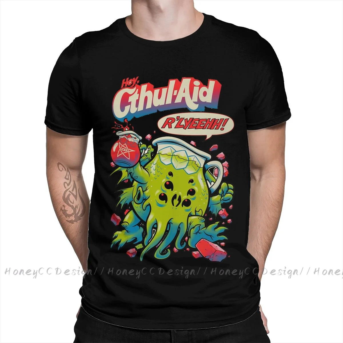 Cthulhu Lovecraft Print Cotton T-Shirt Camiseta Hombre CTHUL-AID For Men Fashion Streetwear Shirt Gift