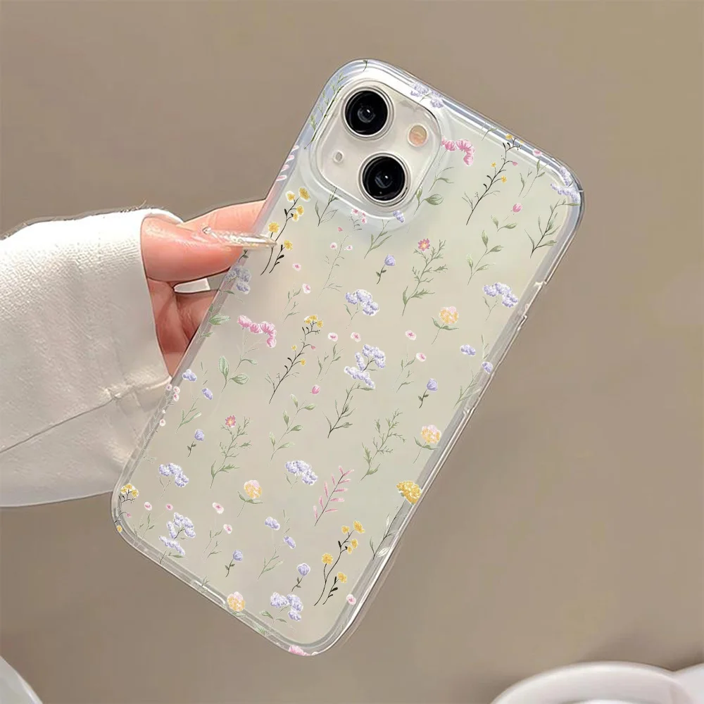 Flower Phone Case For iPhone 16 Pro Case iPhone 13 14 15 11 12 17 Pro Max Plus Mini Shockproof Matte Transparent Aesthetic Cover