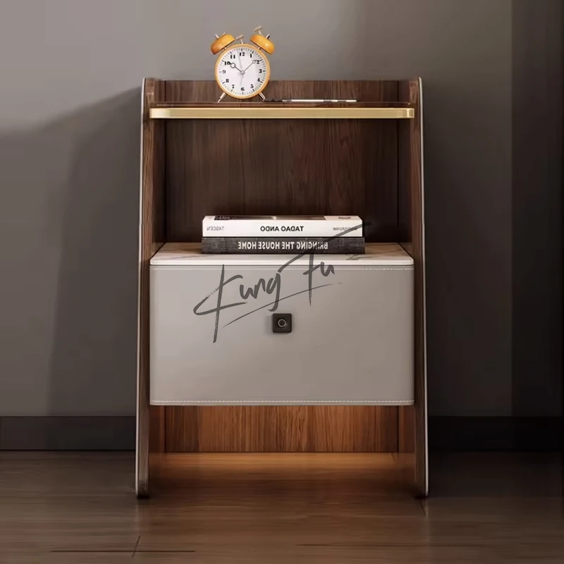 Lightweight Luxury Fingerprint Lock Multifunctional Bedside Table Modern Simple Saddle Leather Bedside Table