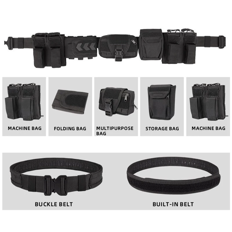 Adjustable Tactical Belt with Detachable Pouch Quick Release Buckle for Outdoor Activities