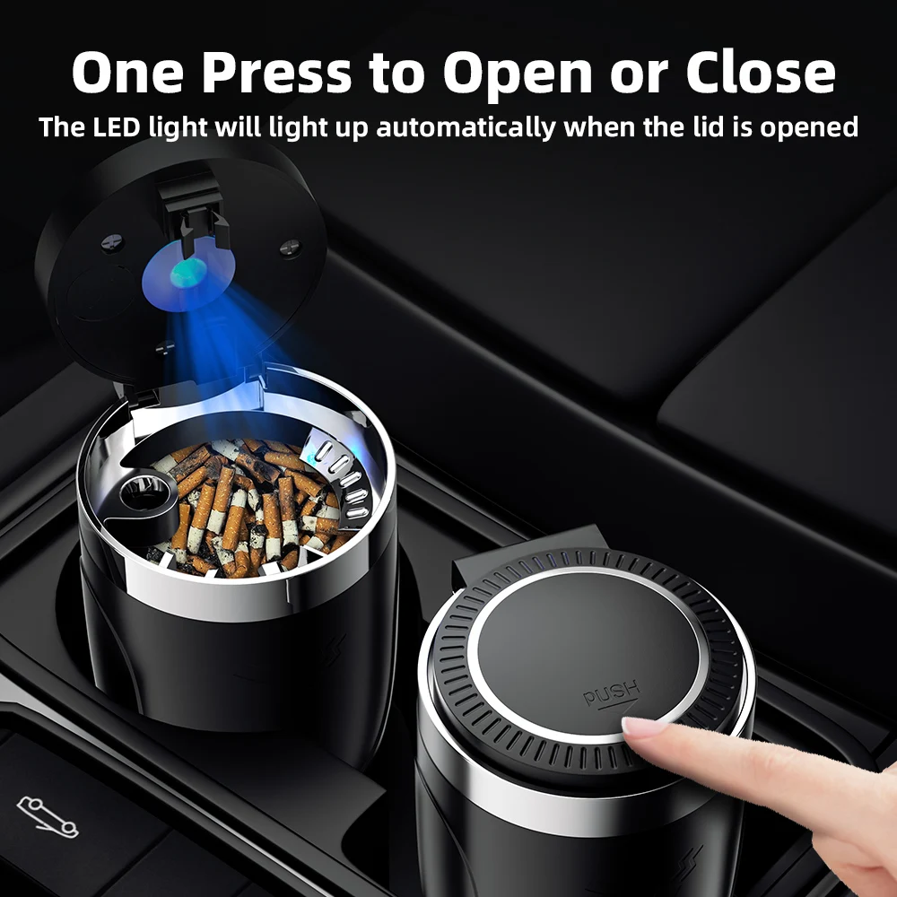 Deelife Car Ashtray with LED Light for Easy Use at Night with Lid to Reduce the Harm of Secondhand Smoke