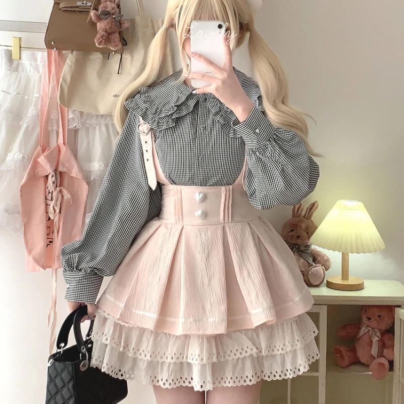 Japanese Gothic Style Lolita Cake Skirt Women Chic Love Button Jacquard Bowknot Short Suspender Skirts Punk Y2k Party Mini Skirt