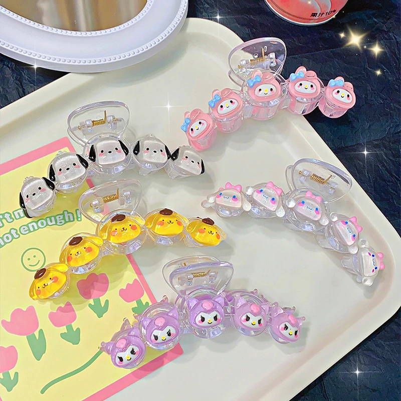 Sanrio Hello Kitty Garras de cabelo para mulheres e meninas, grampos de cabelo, rabo de cavalo dos desenhos animados, minha melodia, Cinnamoroll, Kawaii, Kuromi, moda