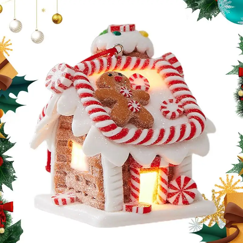 Christmas Gingerbread House Decor Lighted Gingerbread Christmas Tree Decor Soft Clay Fairy Tale Candy House For Door Handle