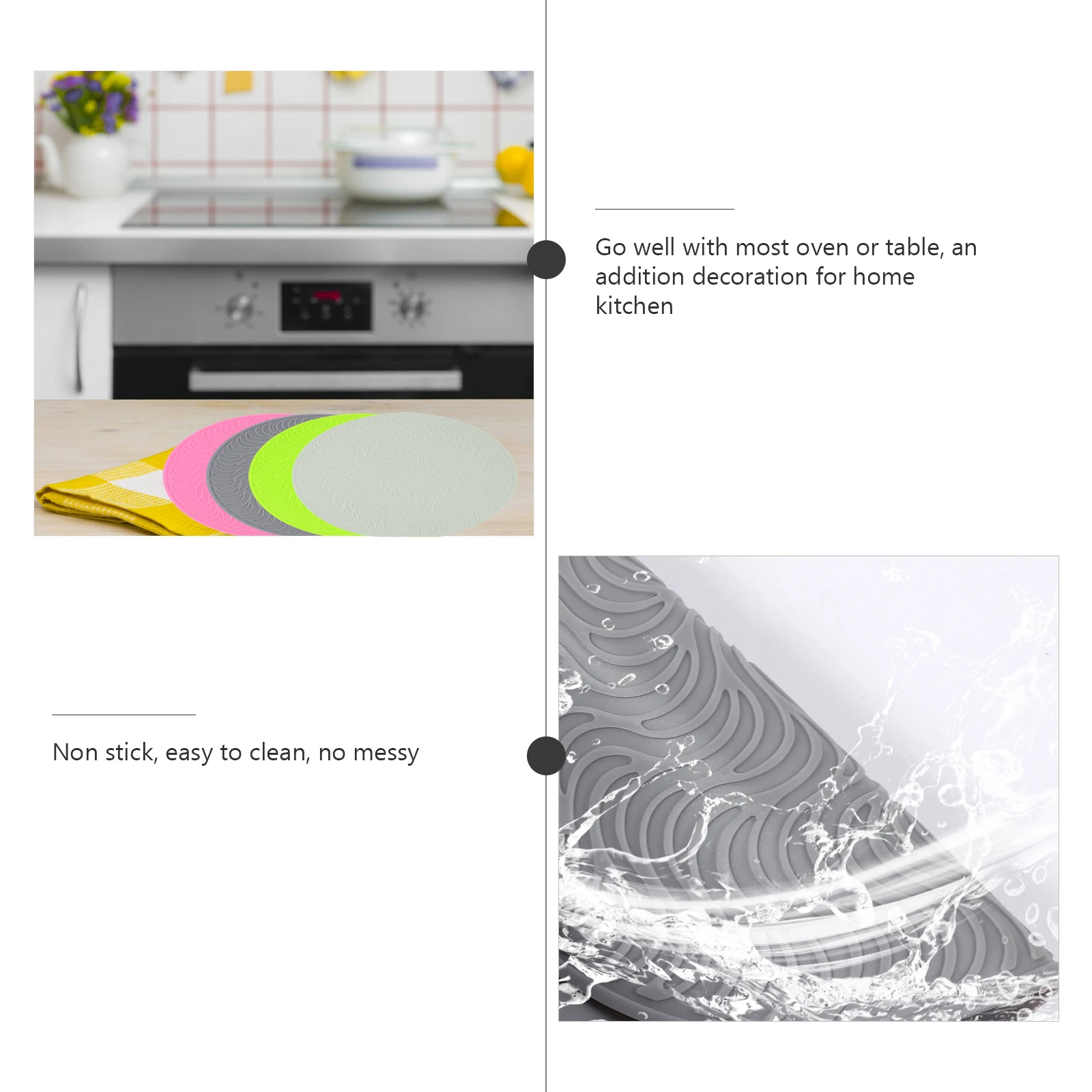 

4 Pcs Silicone Mat Set High Temp Resistance Non Slip Easy Clean Microwave Oven Turntable Place Mats Kitchen Diner Accessories